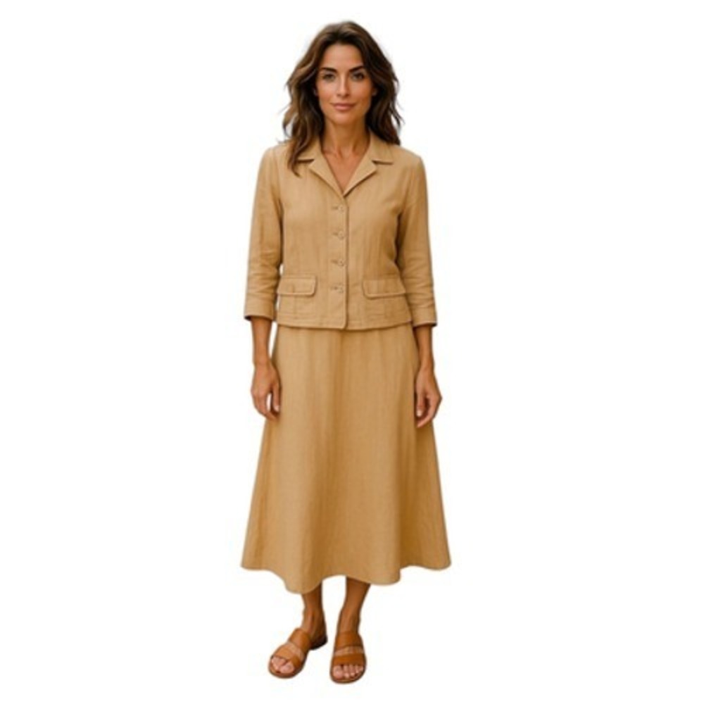 Talbots Suit Dress Jacket sz 10 Women Linen  Beige Midi Tank Sleeveless Minimal